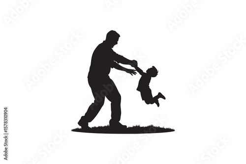 Silhouette of a father swinging his child around in a playful manner representing the joy of fatherhood and the bond between parent and child