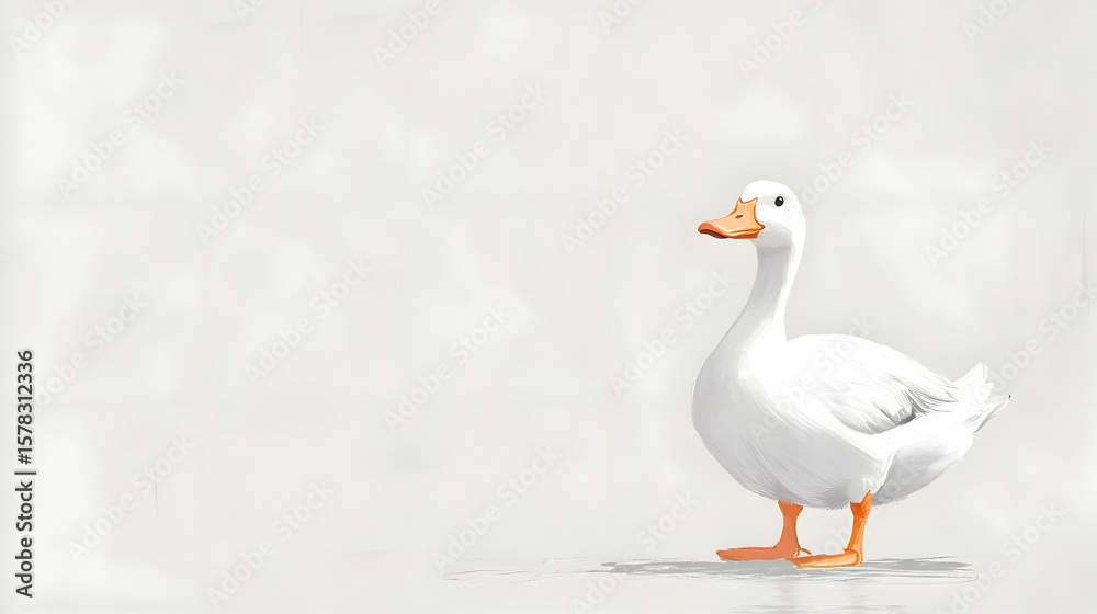 Fototapeta premium White duck illustration on light gray background