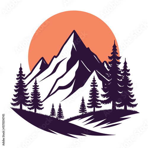 Mountain Landscape Silhouette Sunset Orange Sun Trees