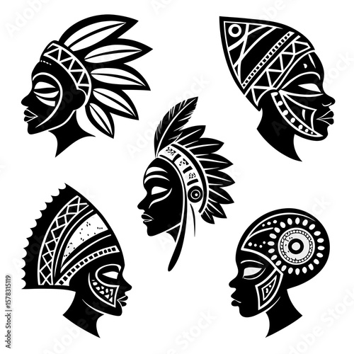 African tribal women headdresses and masks vector