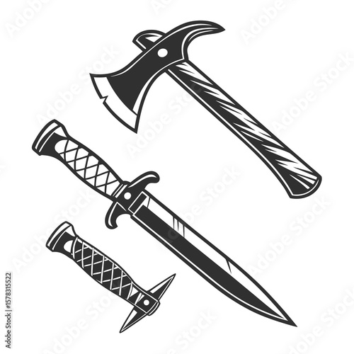 Axe dagger and pickaxe weapon set sharp