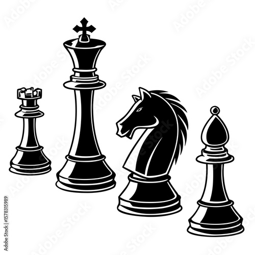 Black chess pieces king queen knight rook bishop vector