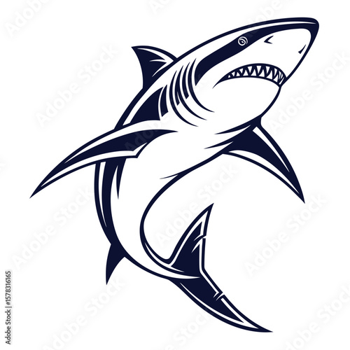 Dark Blue Shark Silhouette Dynamic Vector Graphic illustration
