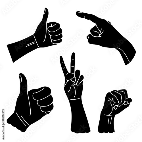 Black hand gestures collection thumbs up pointing