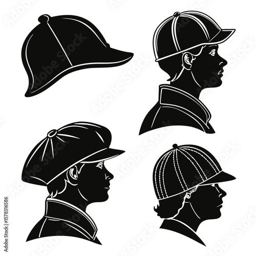 Black headwear silhouettes profile collection white