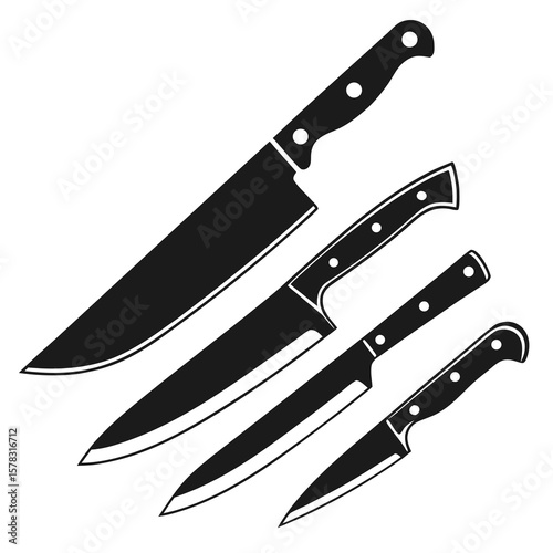 Black kitchen knives collection chef knife utility knife
