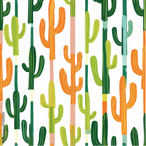 cactus candy stripe cascade; vertical candy-colored stripes in lime, coral, and cobalt collide with graphic vector blooms for a bold desert pop aesthetic
