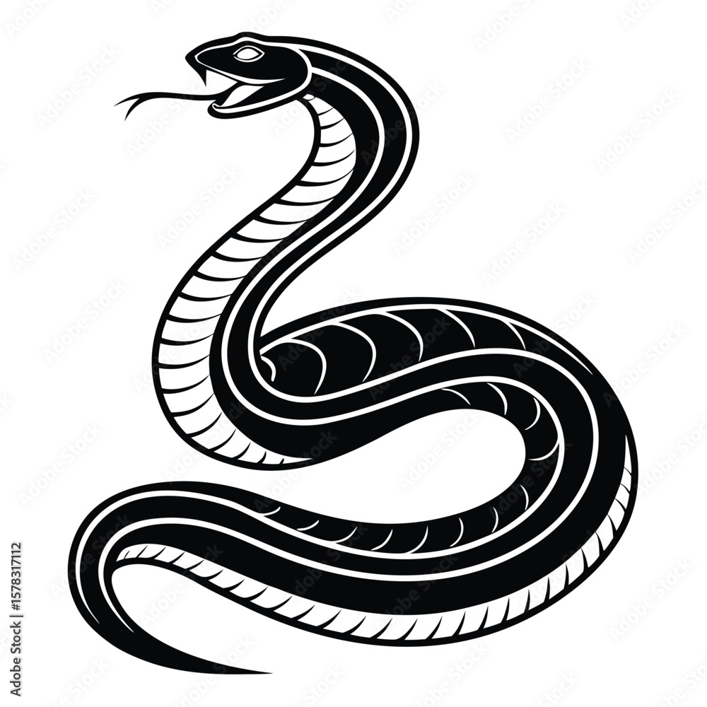 Fototapeta premium Black Snake Silhouette Illustration Coiled Serpent