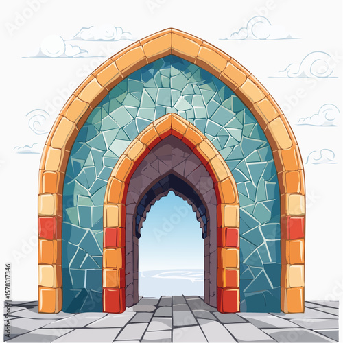 ottoman arch mosaic icon stylized archway adorned with intricate tessellating mosaic tiles in vibrant pattern