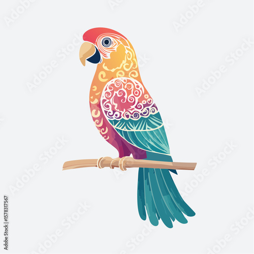 southeast asian batik parrot icon featuring wax-resist floral patterns within a stylized bird profile

