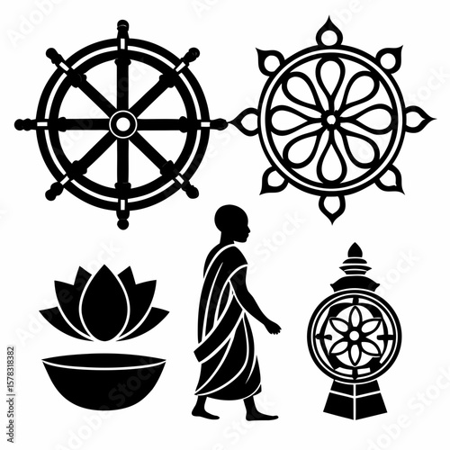 Buddhist symbols dharma wheel lotus monk buddhism religion