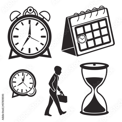 Business time management icons alarm clock calendar