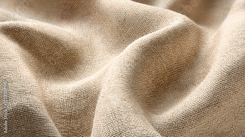 A close-up of soft, flowing beige woven fabric, displaying its intricate texture and gentle folds, creating a warm and inviting background.
