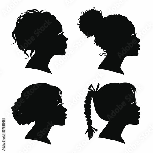 Diverse Black Hairstyles Silhouettes vector