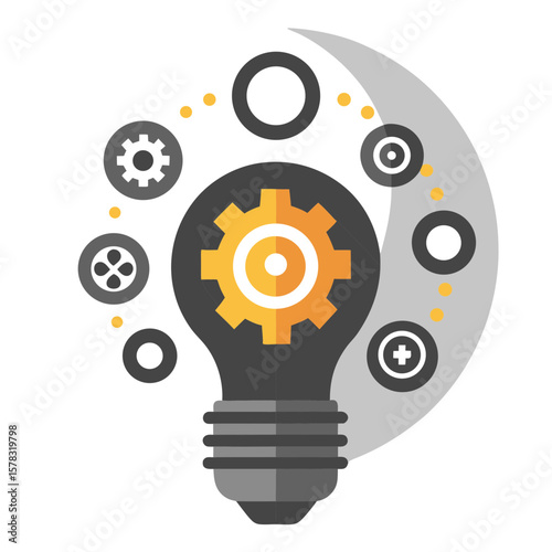 Lightbulb with Gear Icon Flat Vector Illustration