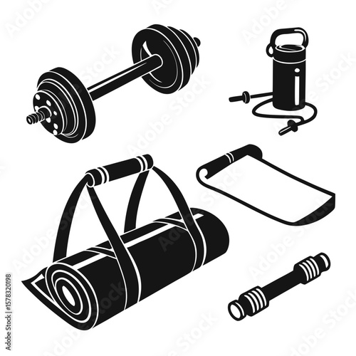 Dumbbell yoga mat jump rope and roller fitness