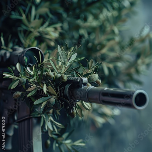 gun barrel sprouting olive branches disarmament theme