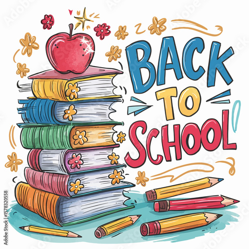 vector illustration for back to school event with cartoon character and kids with bag back
