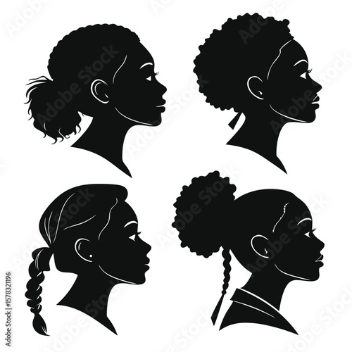 Four African American women hairstyles silhouettes