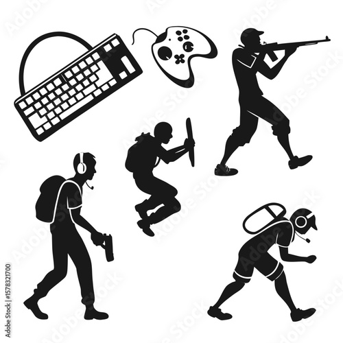 Gaming figures with weapons and equipment esports players