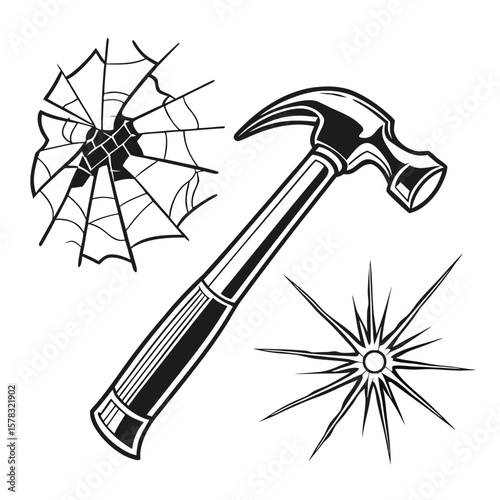 Hammer shattered glass starburst fracture shard
