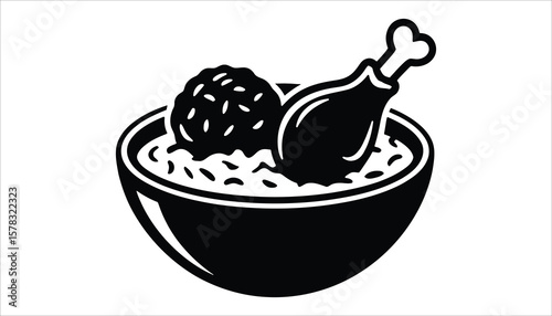 Bowl of Rice with Meatball and Chicken Leg Icon