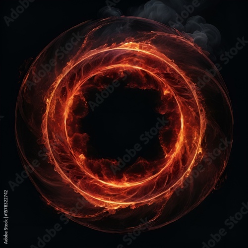 Fiery circle of plasma energy swirling with intensity on a dark background, mesmerizing art