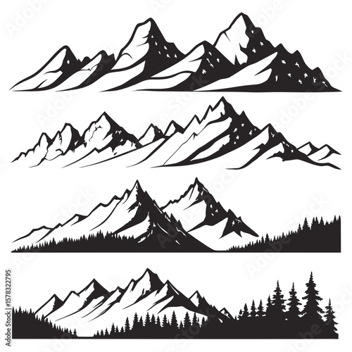 Majestic mountain ranges and forest silhouettes mountains