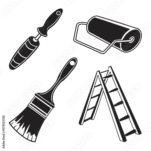 Painting tools and ladder icons brush roller