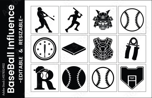 Baseball Silhouette Vector Icons Set For Sports Design And Illustration Elements In Black And White