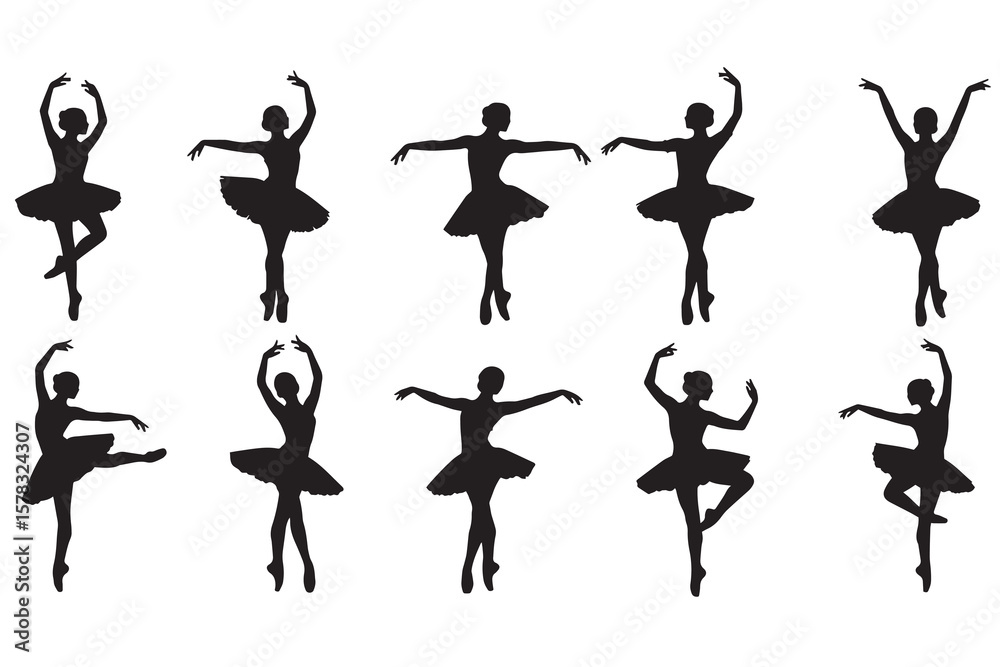 Naklejka premium Elegant Ballet Dancer Silhouettes in Various Poses