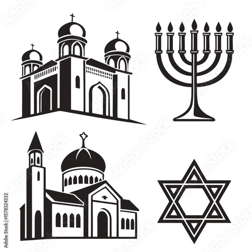 Religious buildings and symbols synagogue menorah