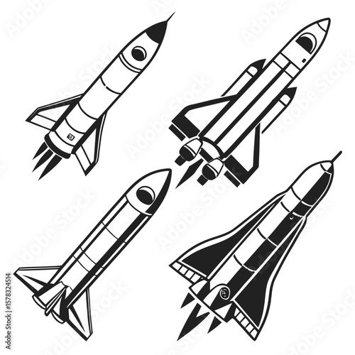 Rocket Silhouettes Various Angles spaceship space shuttle