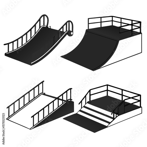 Skatepark ramps and rails obstacles skateboarding