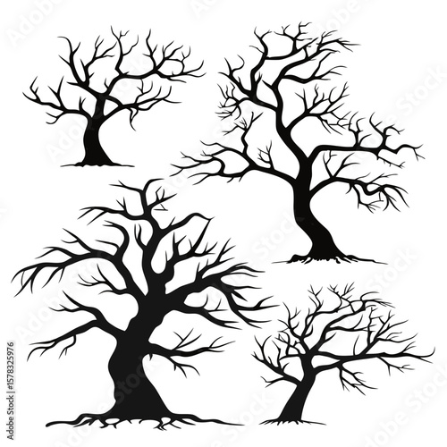 Twisted bare tree silhouettes bare trees black silhouettes