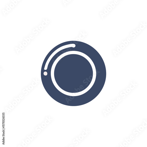 Dark blue circle with white arcs and dots graphic abstract