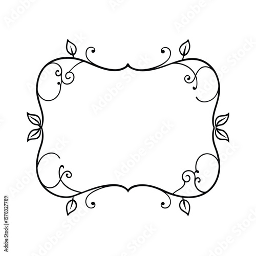 Single Stroke Vine Forming Lightweight Frame For Text In Botanical Border Decorative Design Style vector line art on white background