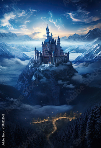 A castle under a starry night sky