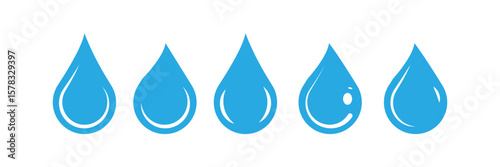 Five Blue Water Droplet Icons Variations and Designs
