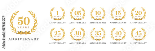 Golden Anniversary Wreath Logos 1, 5, 10, 15, 20, 25, 30, 35, 40, 50 Years