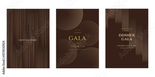 Elegant Dinner Gala Invitation Templates Brown, Gold, Geometric