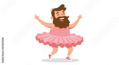 A joyful bearded man in a tutu, embracing lightheartedness and humor in a whimsical illustration