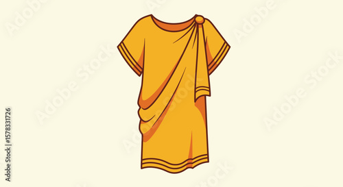 Cartoon depiction of ancient greek garment with a golden hue over a beige background