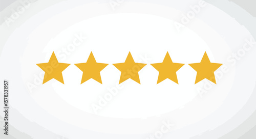 Five golden stars rating excellent product or service review achievement success