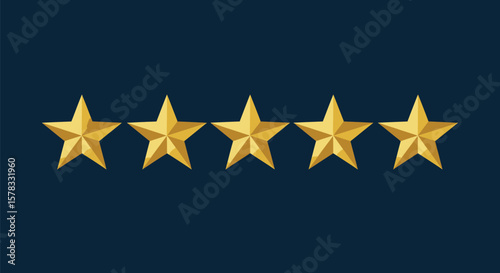 Five Gold Stars Rating on Blue Background, Perfect for Reviews and Feedback