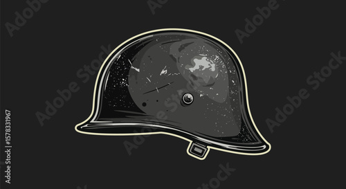 Graphic depiction of a vintage military helmet isolated on a dark background for design