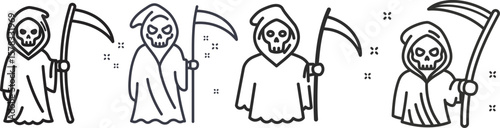 Grim Reaper Illustrations in a Simple Style for Halloween, Horror, and Death Concepts