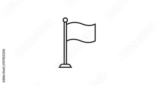 Simple Outline Icon of a Waving Flag on a Pole against a White Background