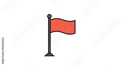 Simplified Illustration of a Red Flag on a Pole, Symbolizing Achievement and Marking a Milestone