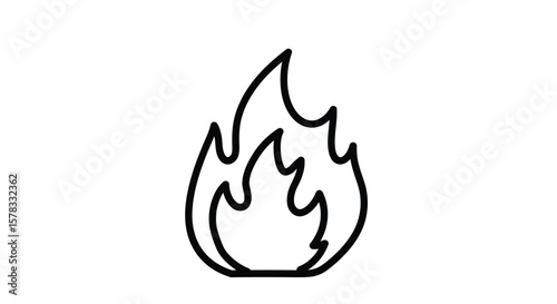 Simple outlined flame icon isolated on a white background ideal for various designs